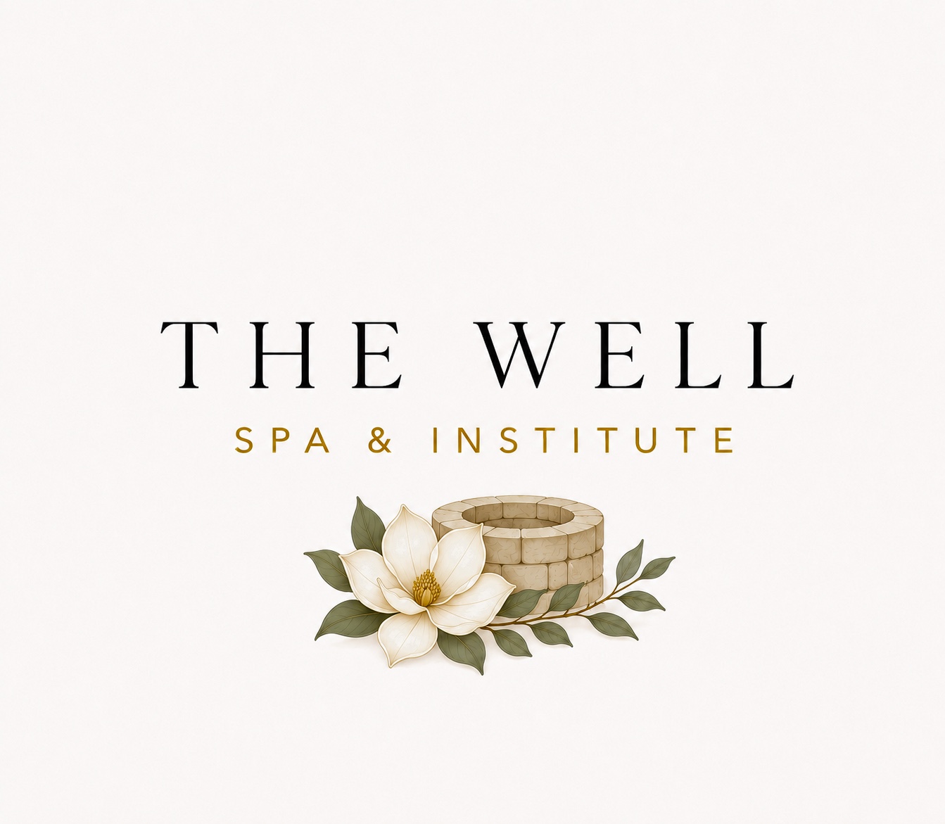 The Well Spa and Institute logo featuring a stone well and magnolia